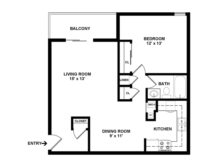 One Bedroom Apartment Floor Plan Image